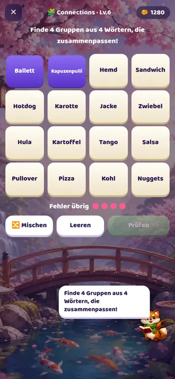 Verbindungen: Finde vier Vierergruppen