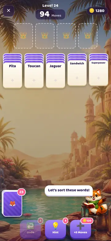Word solitaire: build category stacks